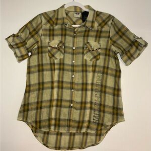 Womens Harley Davidson Embellished Plaid Shirt Biker Indie Sleeze Medium